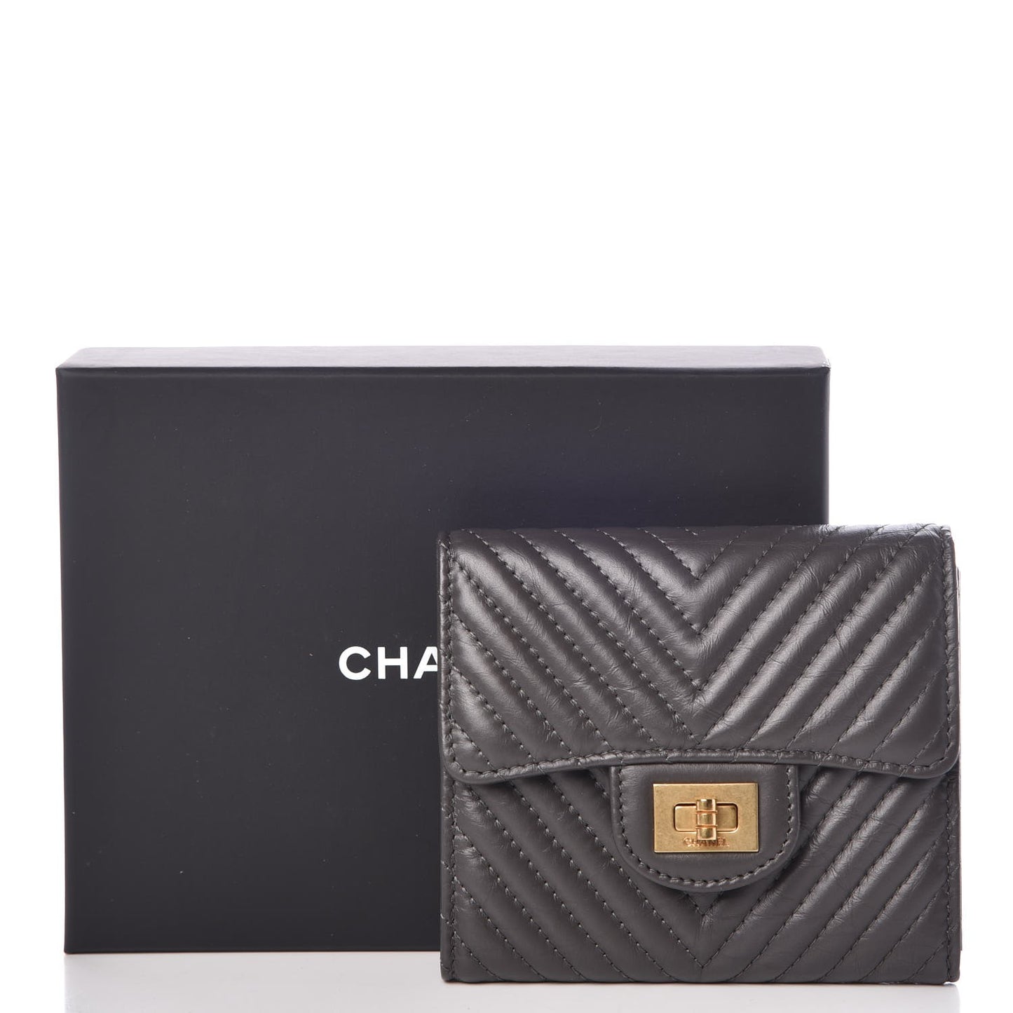 Aged Calfskin Chevron Reissue Compact Wallet Grey