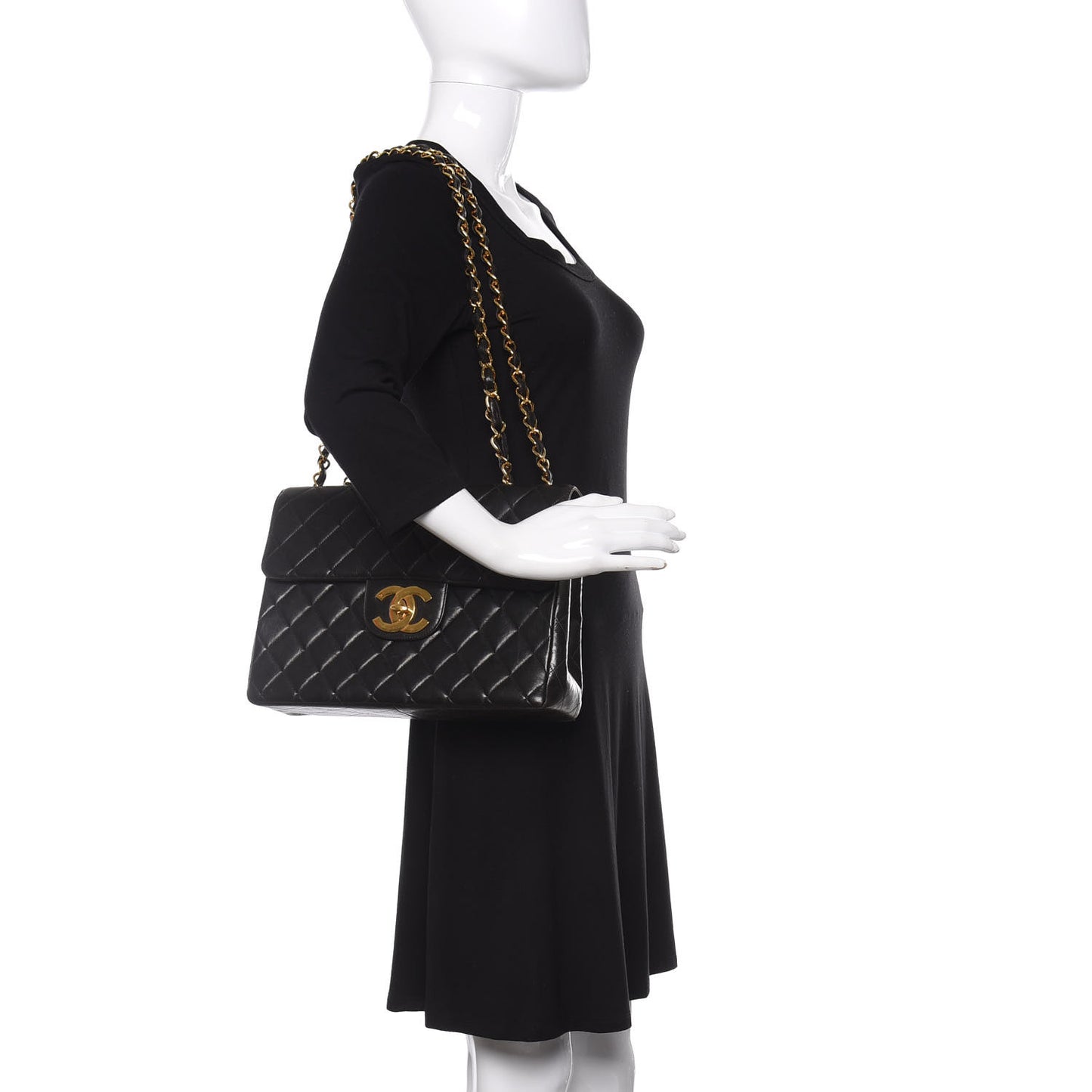 Lambskin Quilted XL Jumbo Single Flap Black