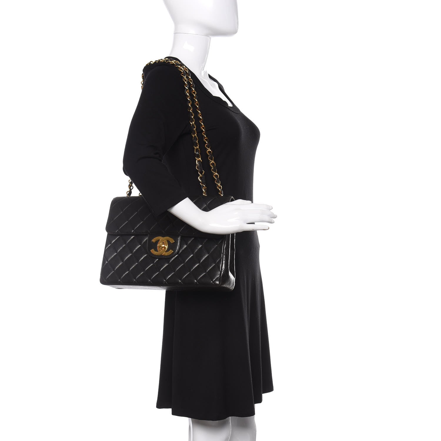 Chanel Lambskin Quilted XL Jumbo Single Flap Black 2 of 12