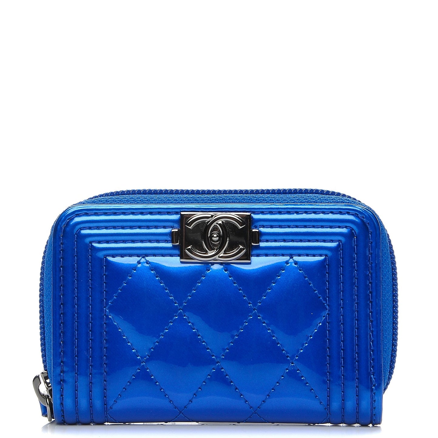 Metallic Patent Quilted Zip Around Boy Coin Purse Wallet Blue