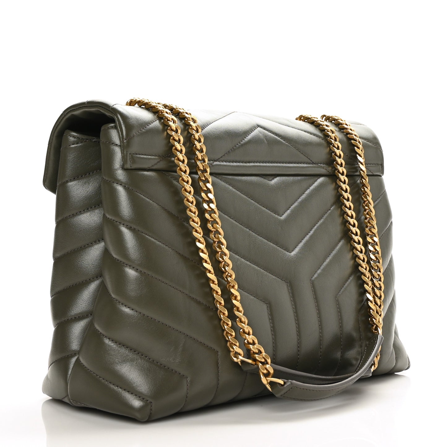 Calfskin Y Quilted Monogram Medium Loulou Chain Satchel Military Olive