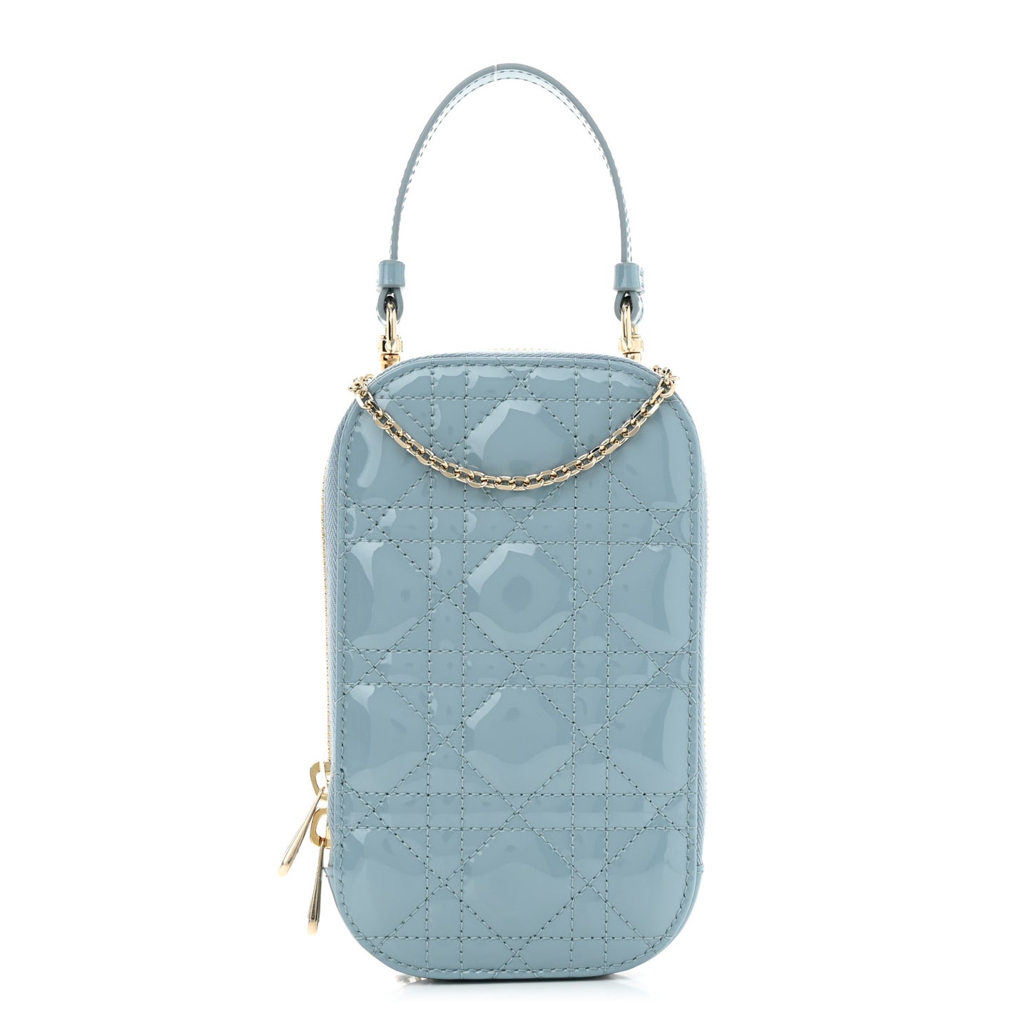 Patent Cannage Lady Dior Phone Holder Bracing Blue