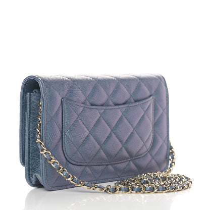 Chanel Iridescent Caviar Quilted Wallet On Chain WOC Dark Blue 3 of 12