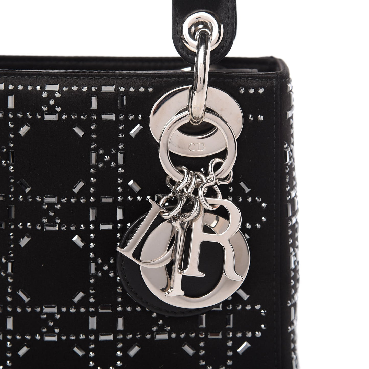 Satin Crystal Cannage Mini Lady Dior Black