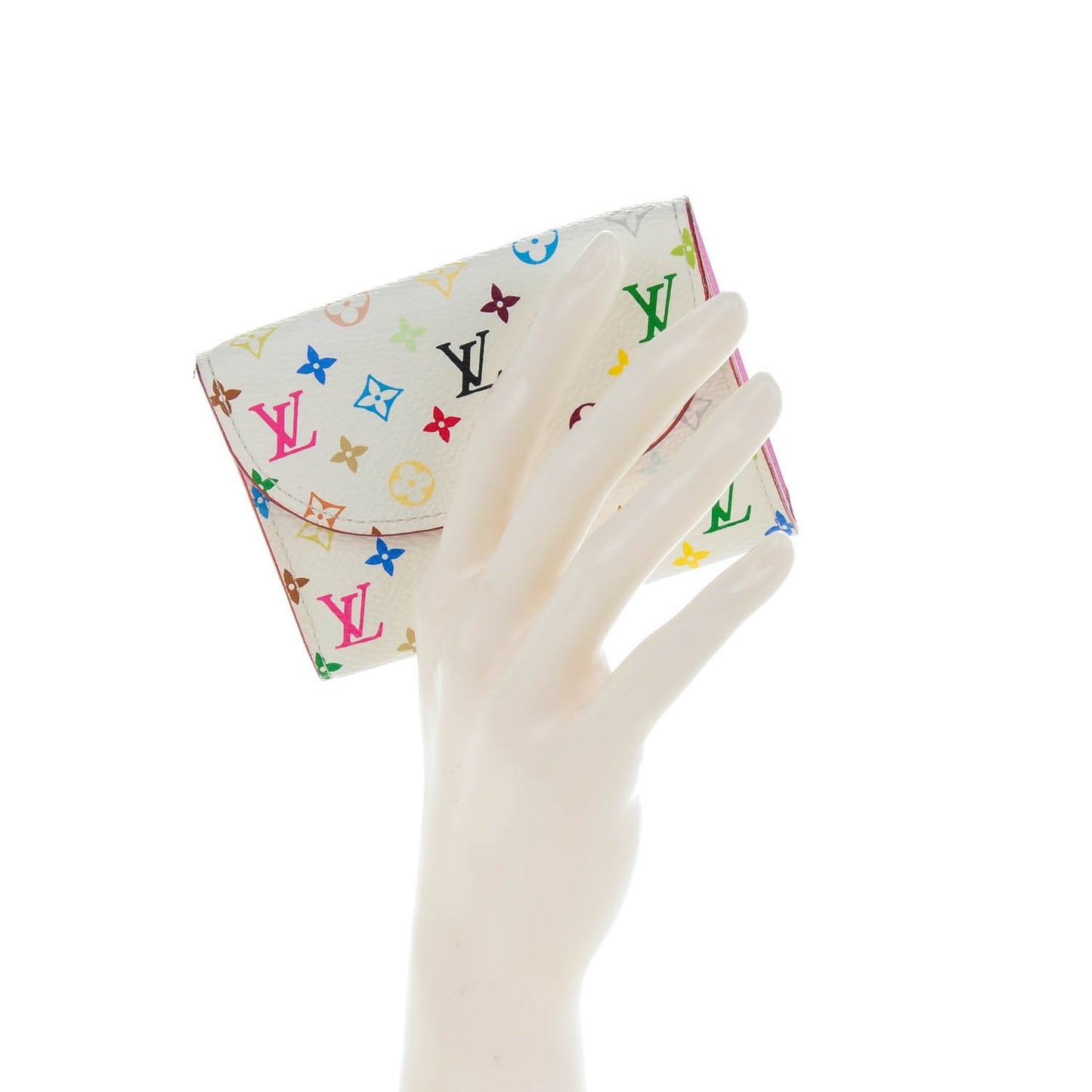 Monogram Multicolor Business Card Holder White Litchi