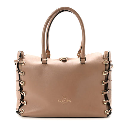 Valentino Garavani Vitello Buckle Trimmed Top Handle Satchel Poudre 1 of 9