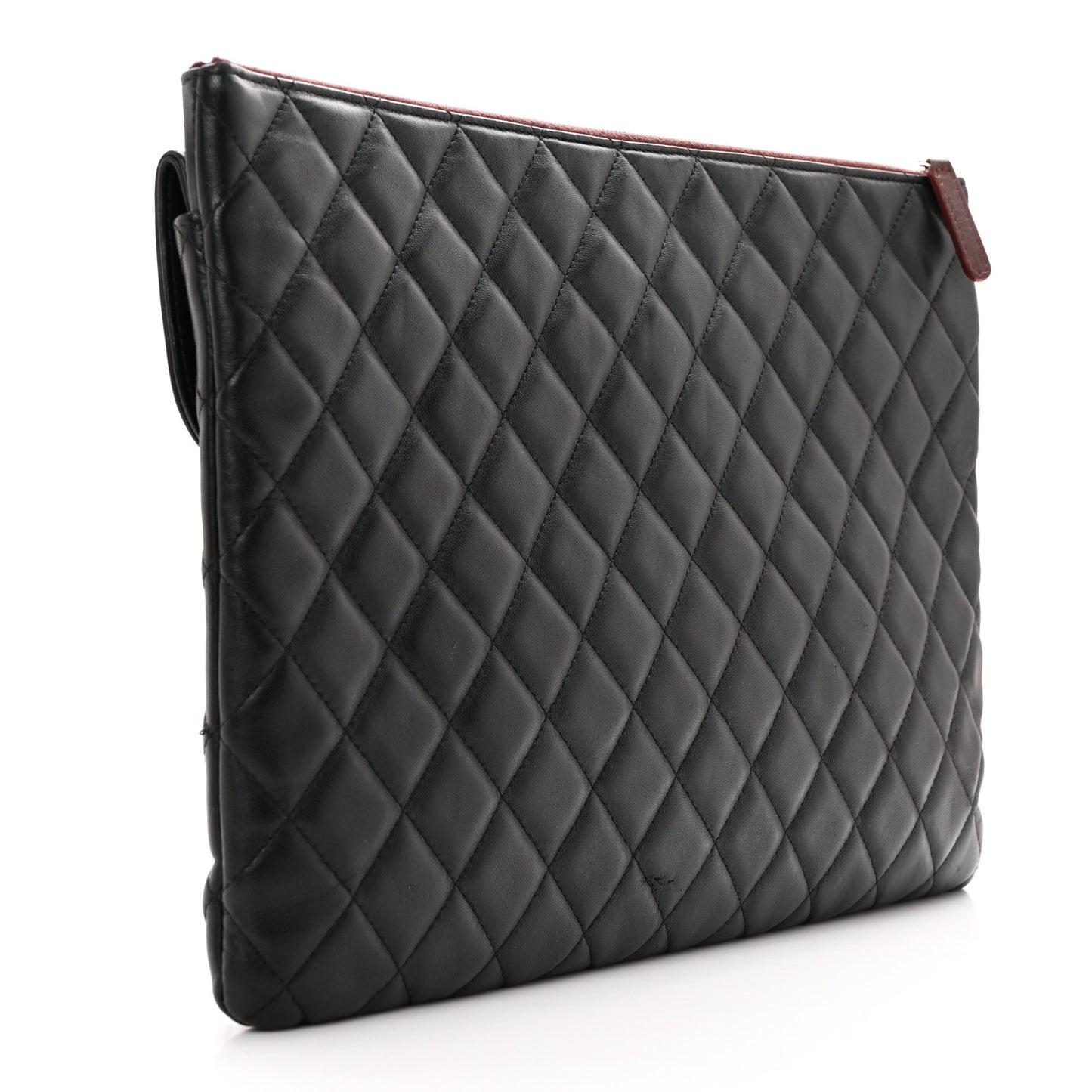 Lambskin Quilted Large Flap Cosmetic Case Black