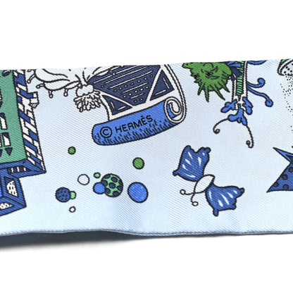 Hermes Silk La Folle Parade Twilly Bleu Ciel Vert Cobalt 3 of 4