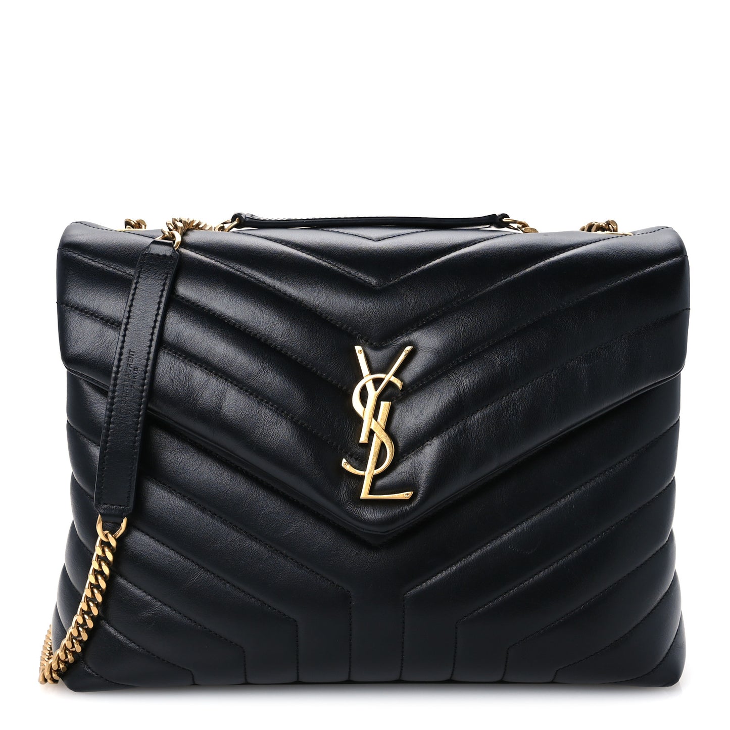 Calfskin Y Quilted Monogram Medium Loulou Chain Satchel Black