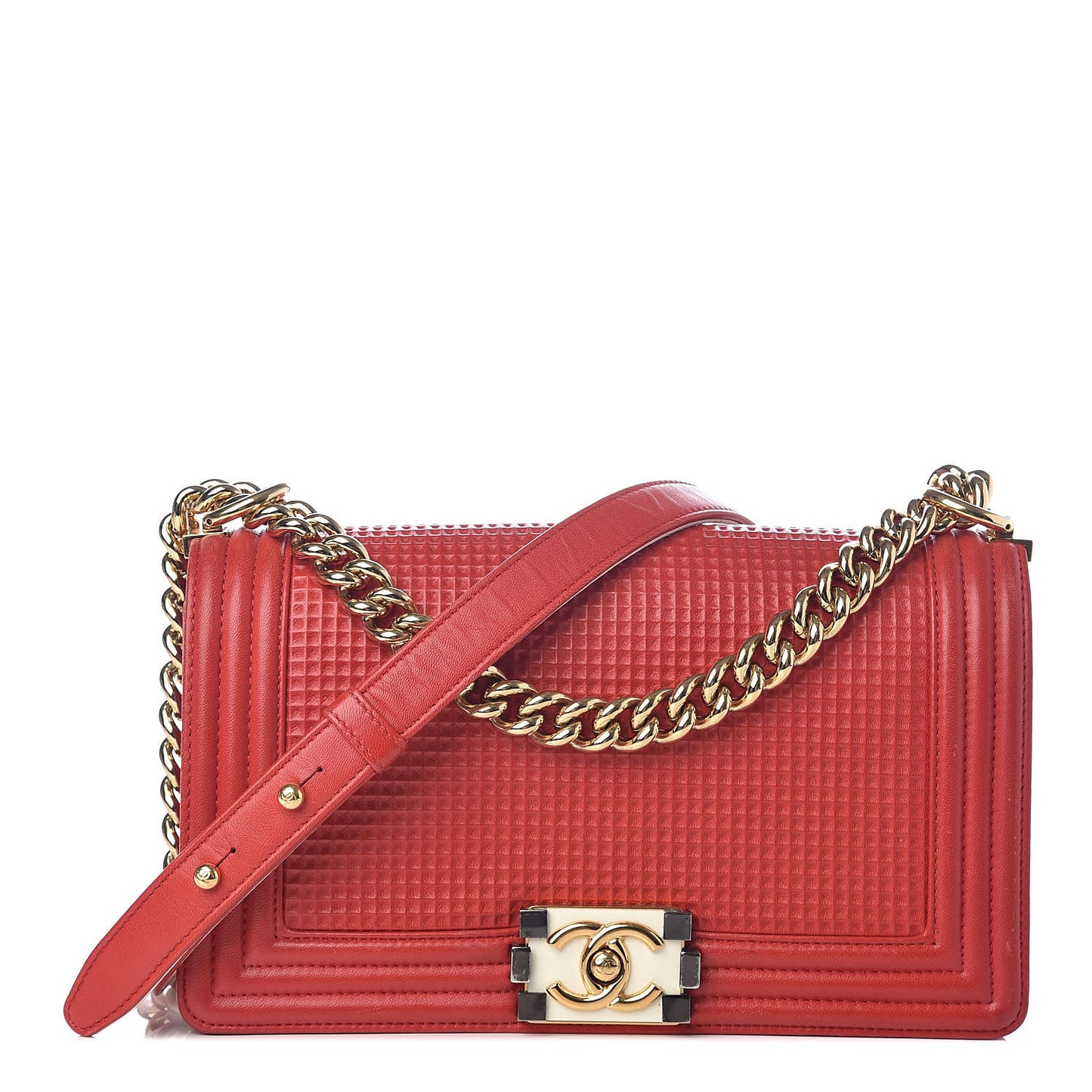 Lambskin Embossed Medium Boy Cube Flap Red