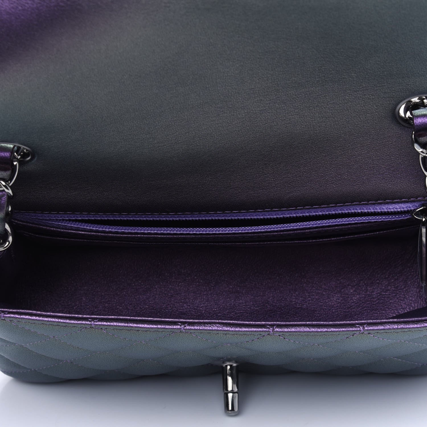 Chanel Metallic Lambskin Quilted Mini Rectangular Flap Purple 3 of 4