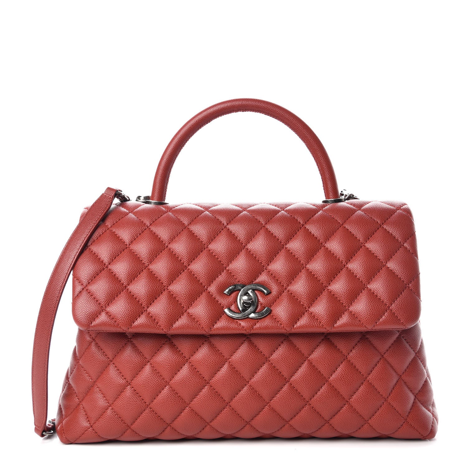 Chanel Caviar Quilted Medium Coco Handle Flap Dark Red 1 of 11
