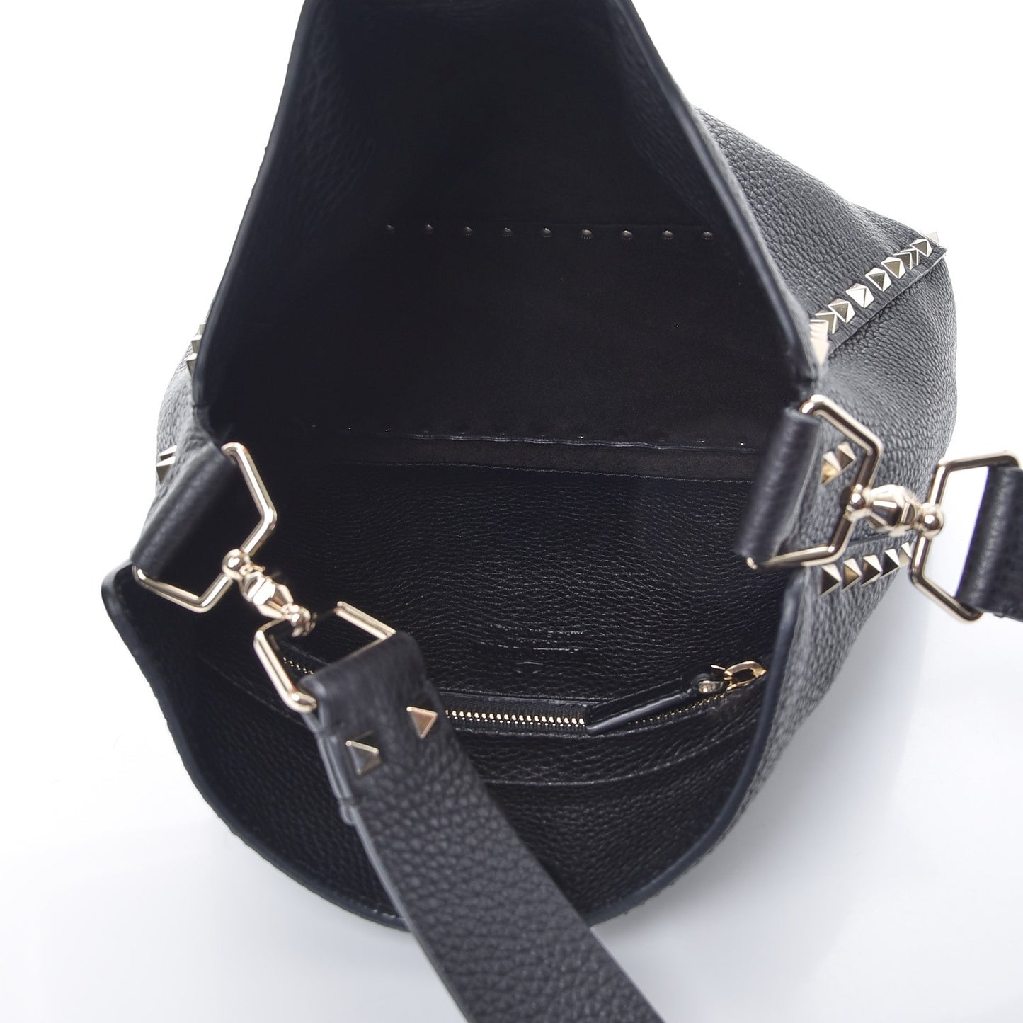 Pebbled Calfskin Small Rockstud Flip-Lock Messenger Bag Black