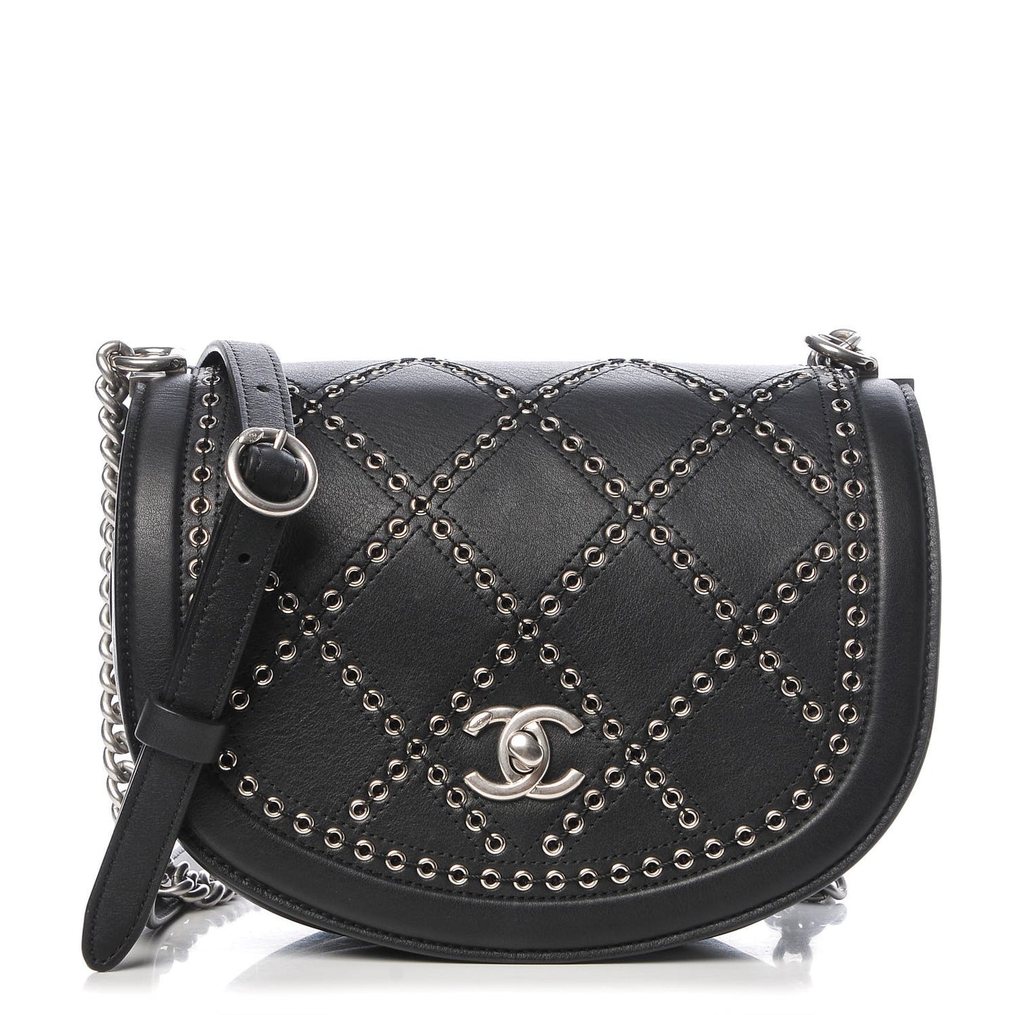 Calfskin Coco Eyelets Small Flap Bag Black