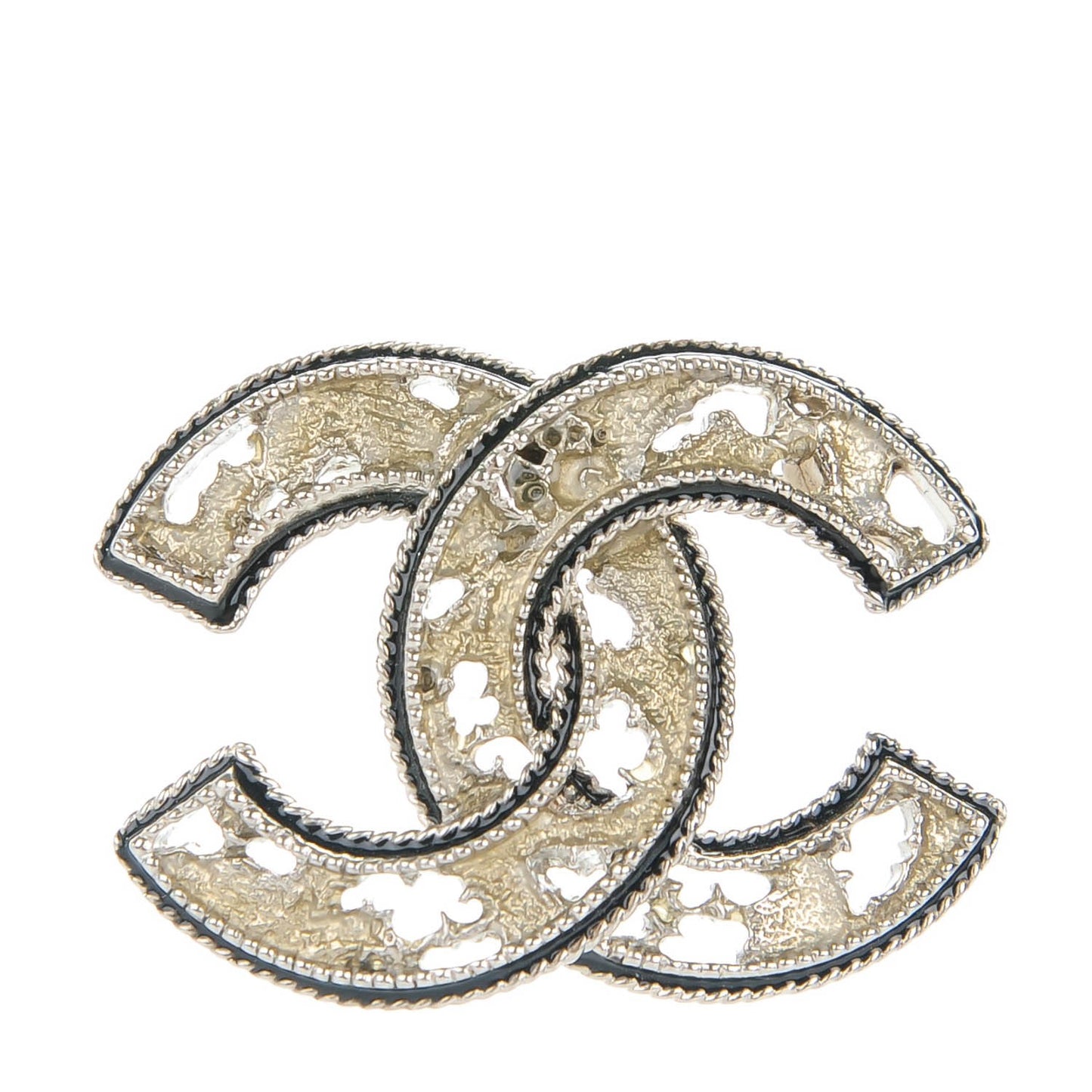 Enamel CC Cutout Brooch Silver