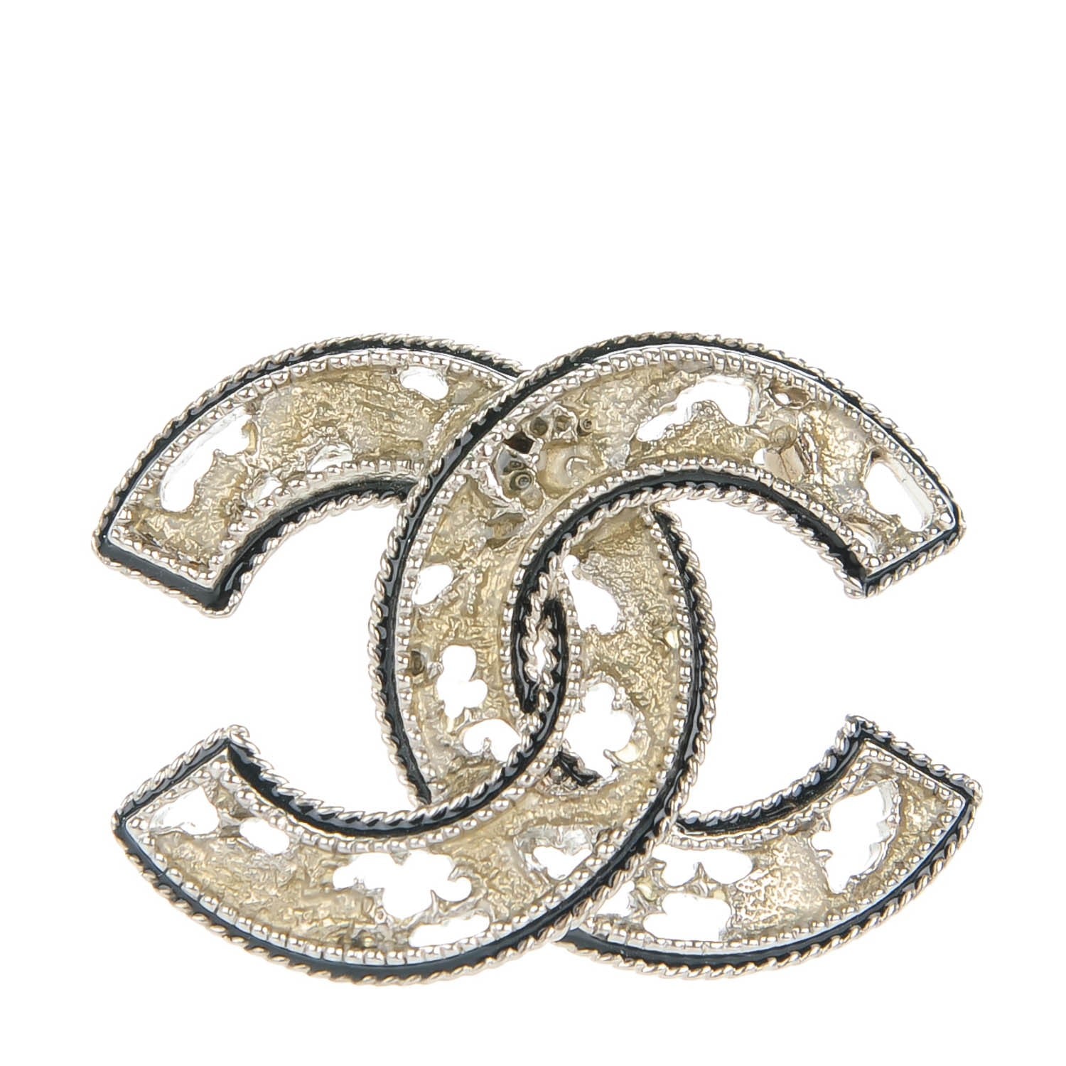 Chanel Enamel CC Cutout Brooch Silver 1 of 5