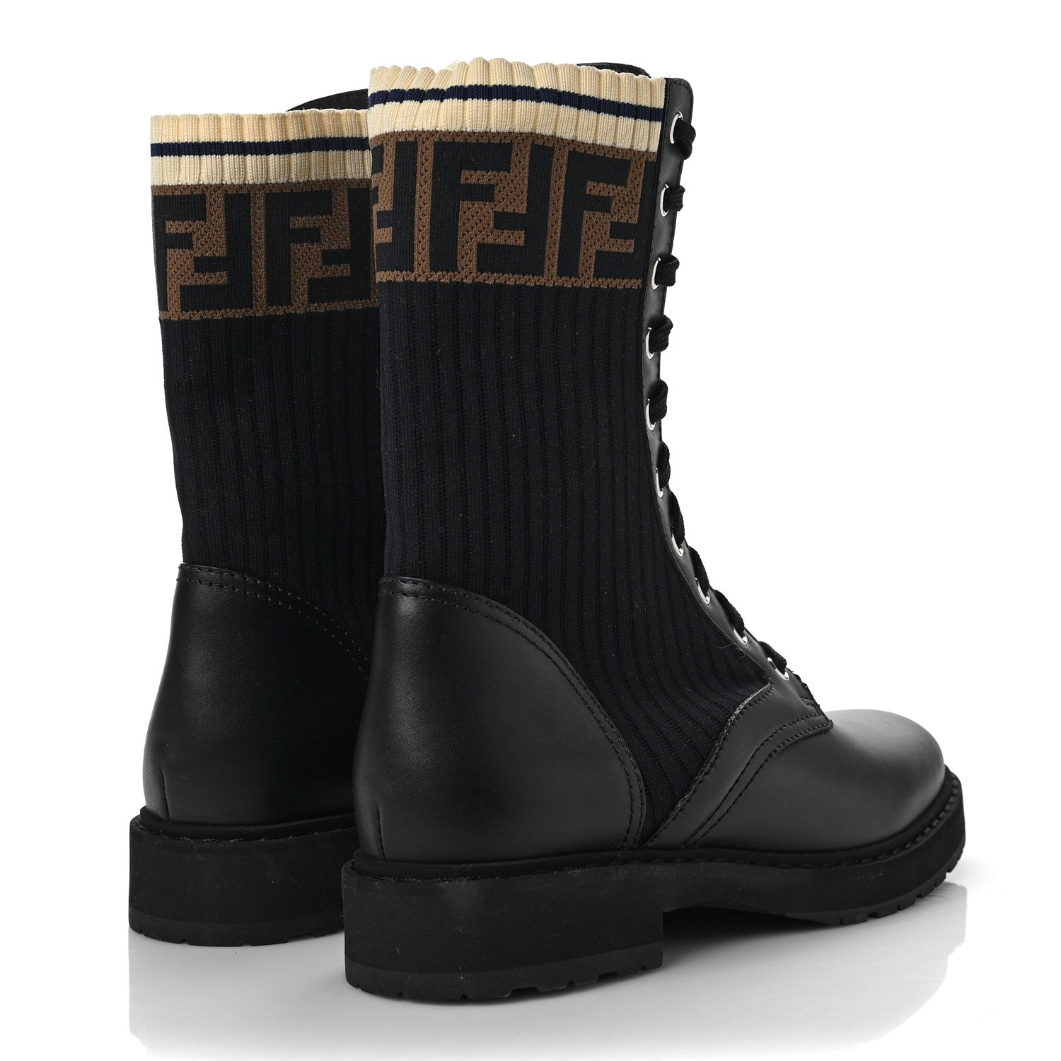 Fendi Calfskin Stretch Fabric Rockoko Biker Boots 39 Tobacco Black Marino 4 of 6