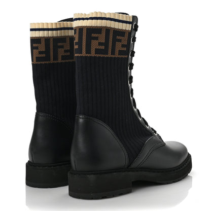 Fendi Calfskin Stretch Fabric Rockoko Biker Boots 39 Tobacco Black Marino 4 of 6