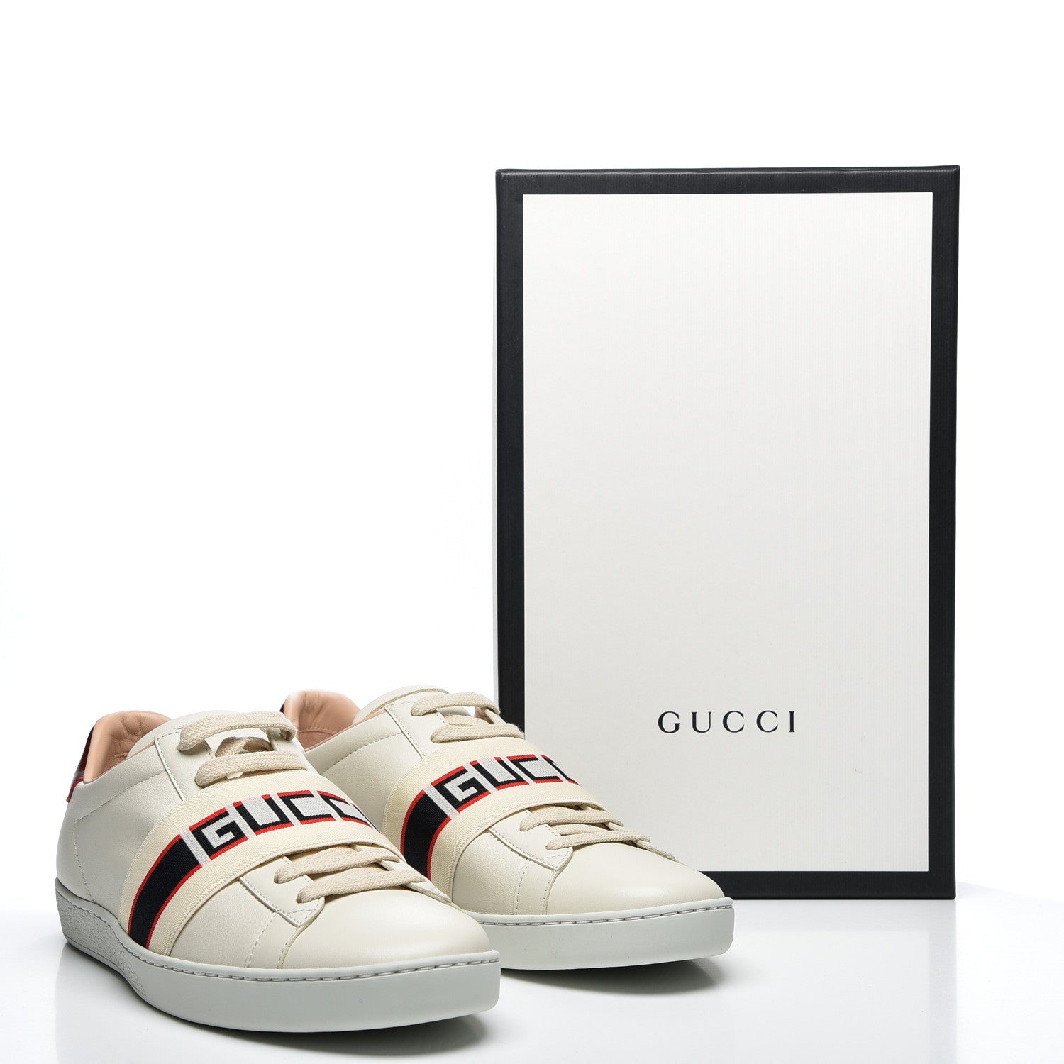 Gucci Calfskin Stripe Womens New Ace Sneakers 38.5 New Mystic White Ecru Red Flame 12 of 12