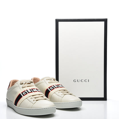 Gucci Calfskin Stripe Womens New Ace Sneakers 38.5 New Mystic White Ecru Red Flame 12 of 12