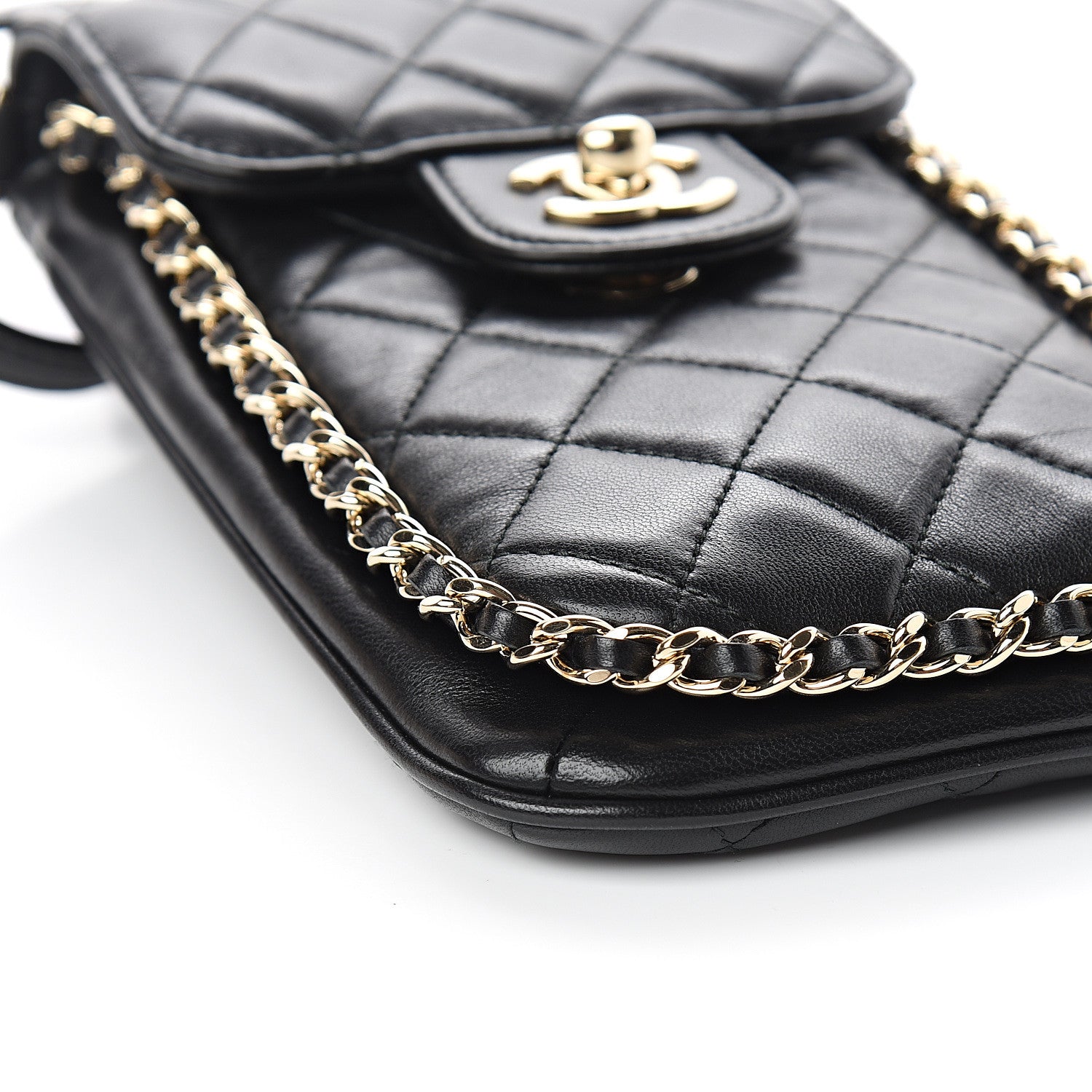 Chanel Lambskin Quilted Chain Around Flap Crossbody Black 4 of 11