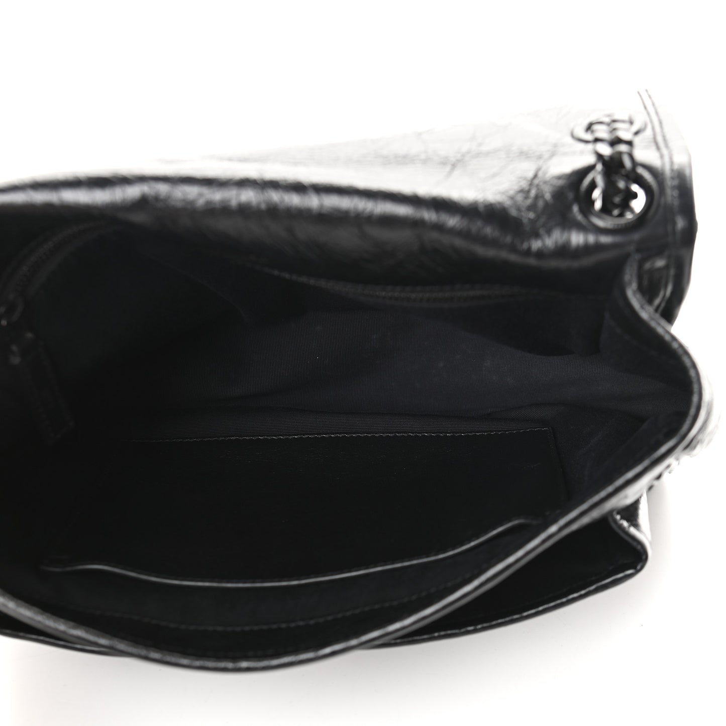 Crinkled Calfskin Matelasse Monogram Medium Niki Chain Satchel Black