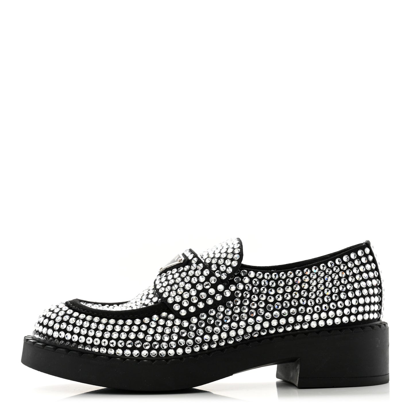 Satin Crystal Metal Triangle Logo 50mm Loafers 35.5 Cristal