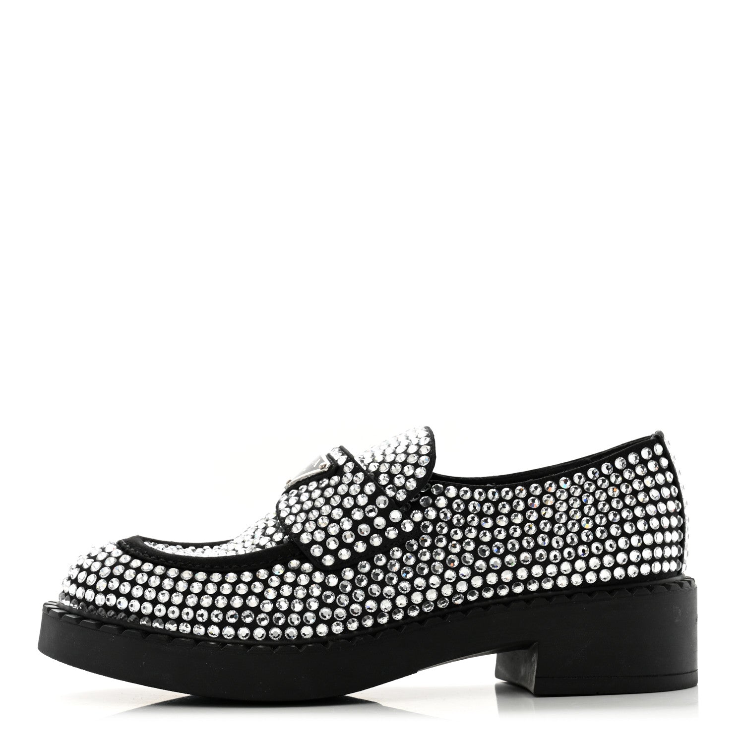 Prada Satin Crystal Metal Triangle Logo 50mm Loafers 35.5 Cristal 1 of 11