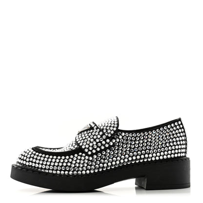Prada Satin Crystal Metal Triangle Logo 50mm Loafers 35.5 Cristal 1 of 11