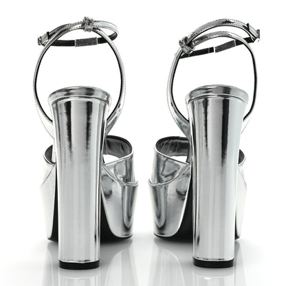 Saint Laurent Metallic Patent Sexy 95 Tanouk Platform Sandals 37 Argento 5 of 13