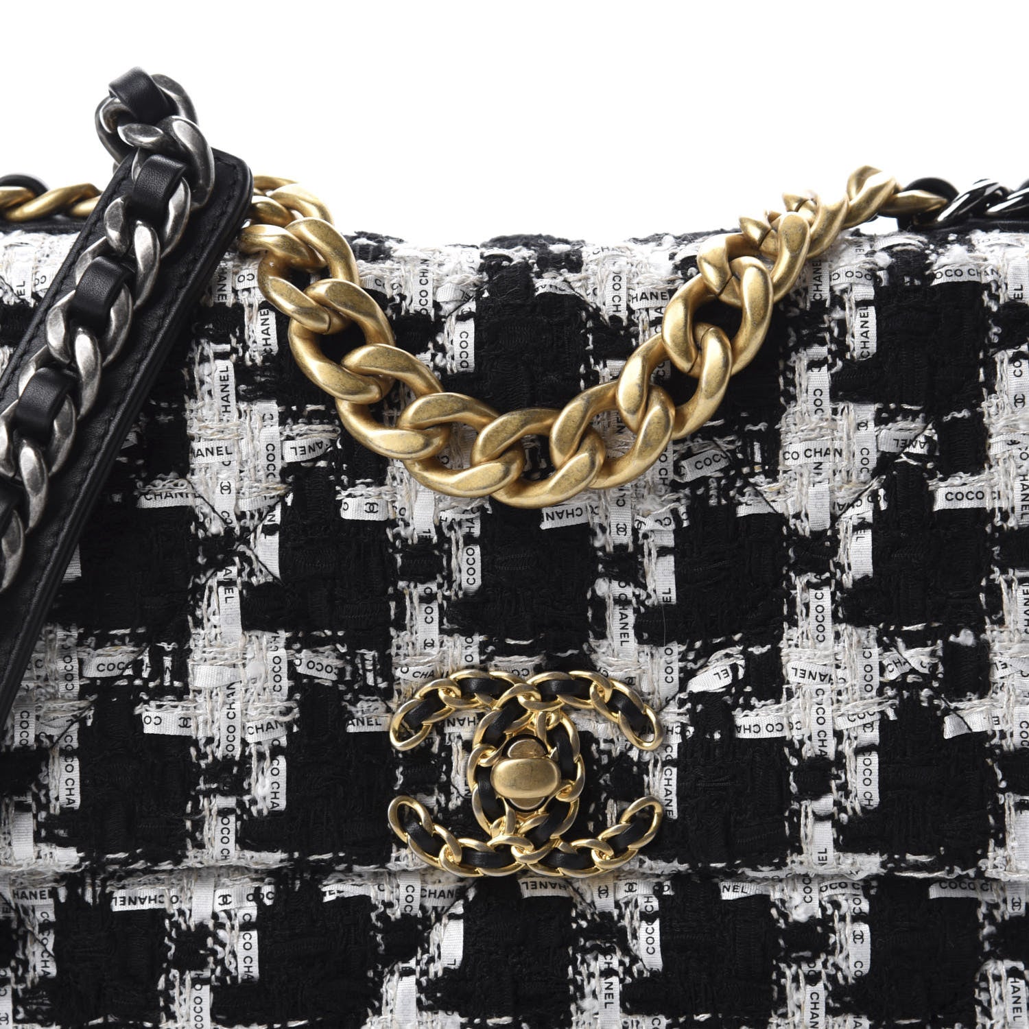 Chanel Tweed Quilted Medium 19 Flap Black Ecru White 10 of 11