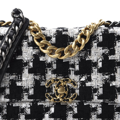 Chanel Tweed Quilted Medium 19 Flap Black Ecru White 10 of 11