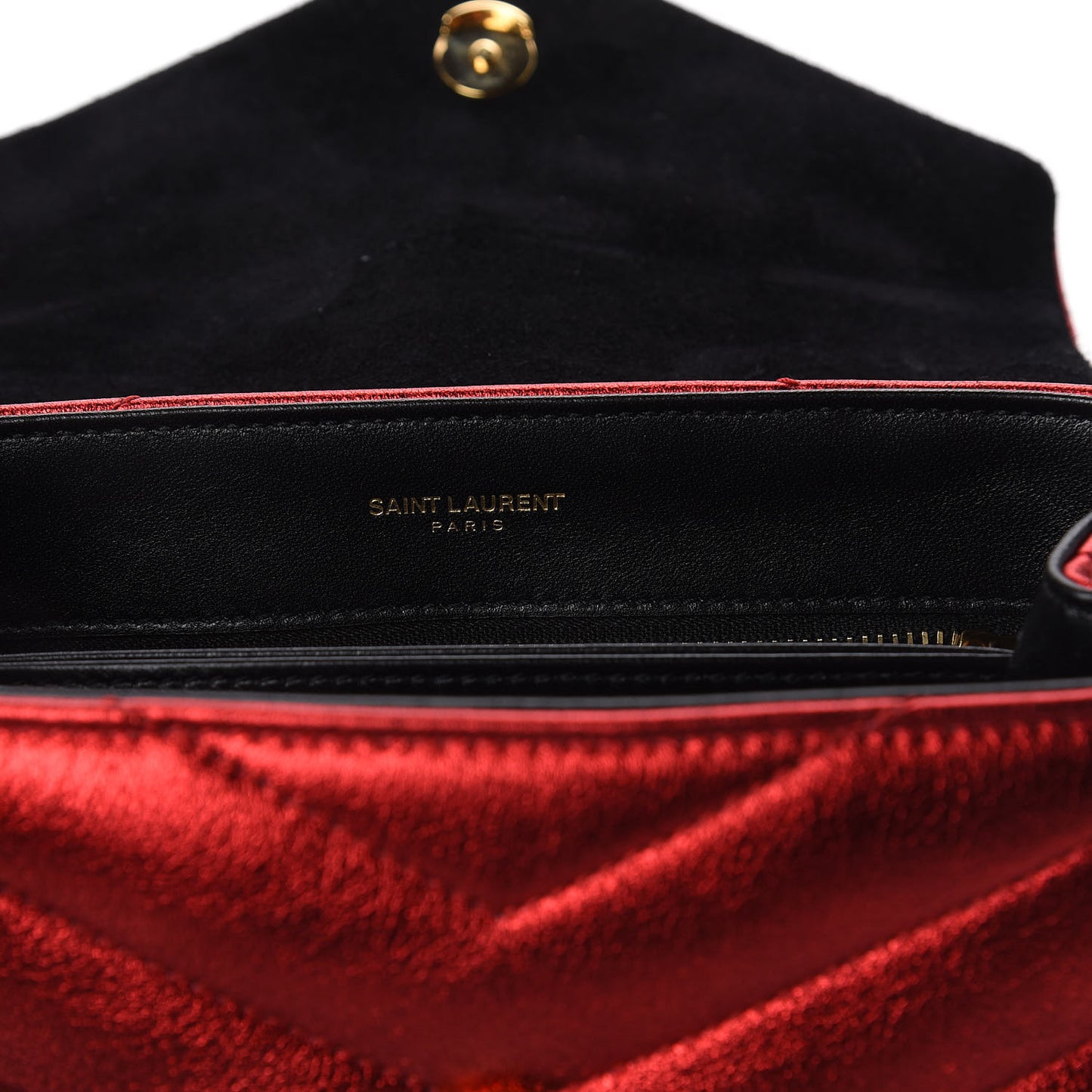 Metallic Calfskin Matelasse Toy Loulou Monogram Chain Satchel Red