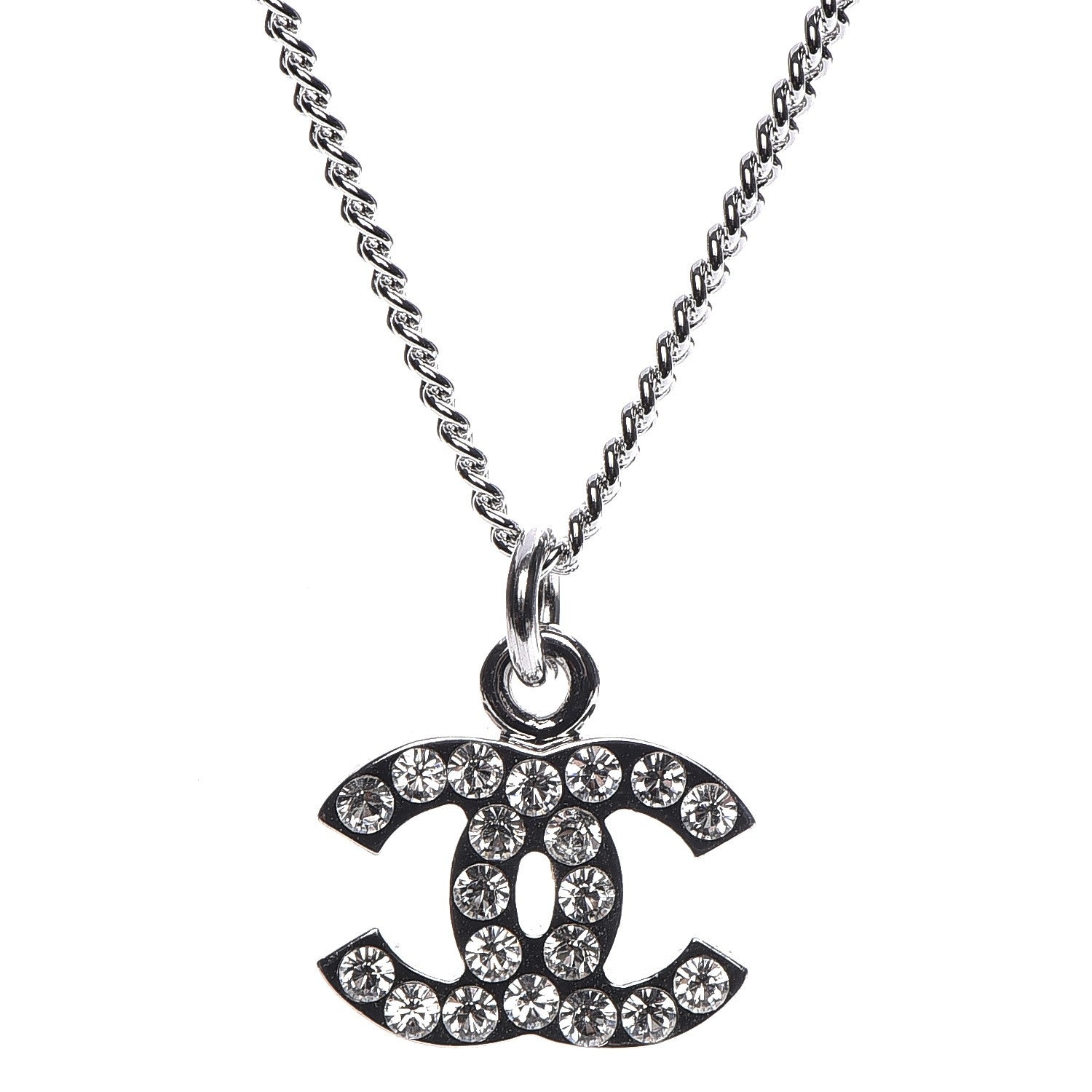 Chanel Crystal Timeless CC Necklace Silver 4 of 6
