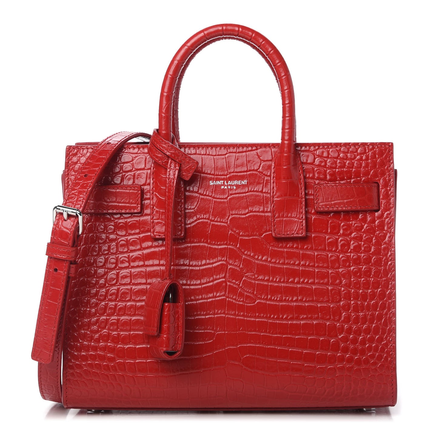 Calfskin Crocodile Embossed Nano Sac De Jour Red