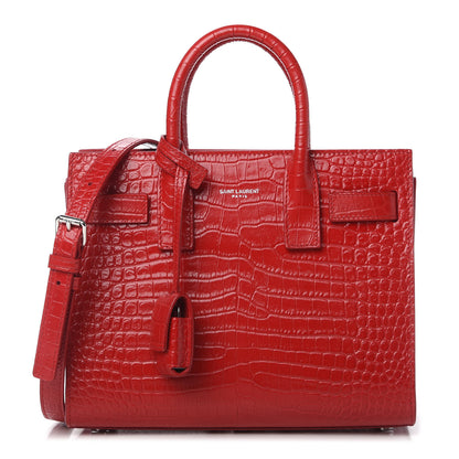 Saint Laurent Calfskin Crocodile Embossed Nano Sac De Jour Red 1 of 11