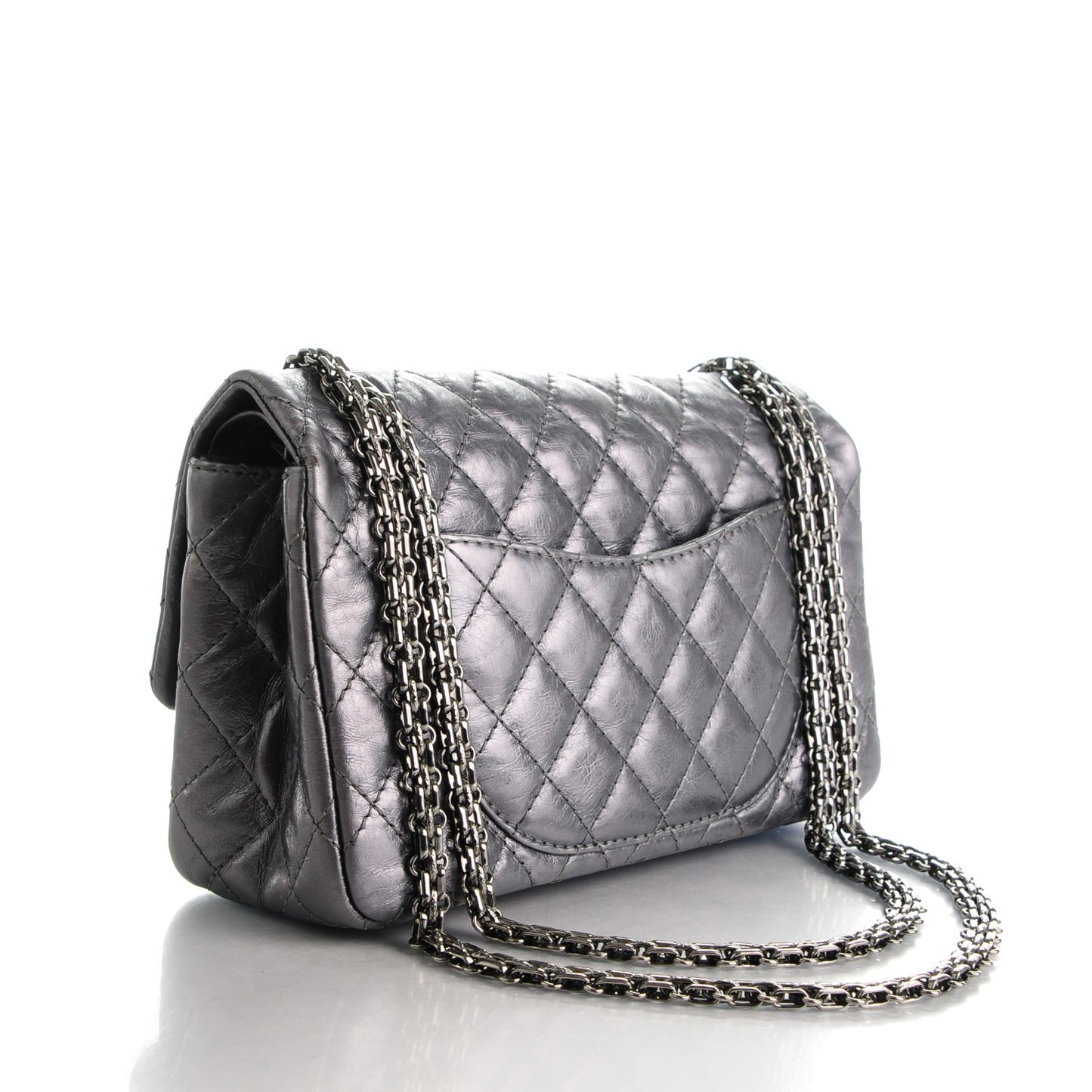 Metallic Calfskin Quilted 2.55 Reissue 225 Flap Dark Silver
