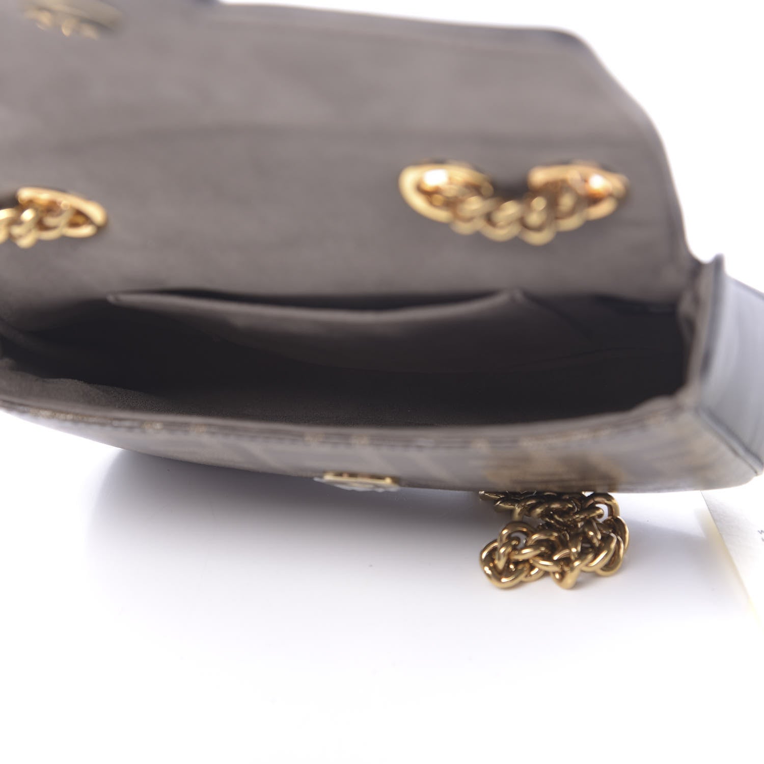 Fendi Glazed Fabric Vitello Century FF 1974 Stamp Patch Mini Double F Crossbody Bag Mogano Panna Black 4 of 9
