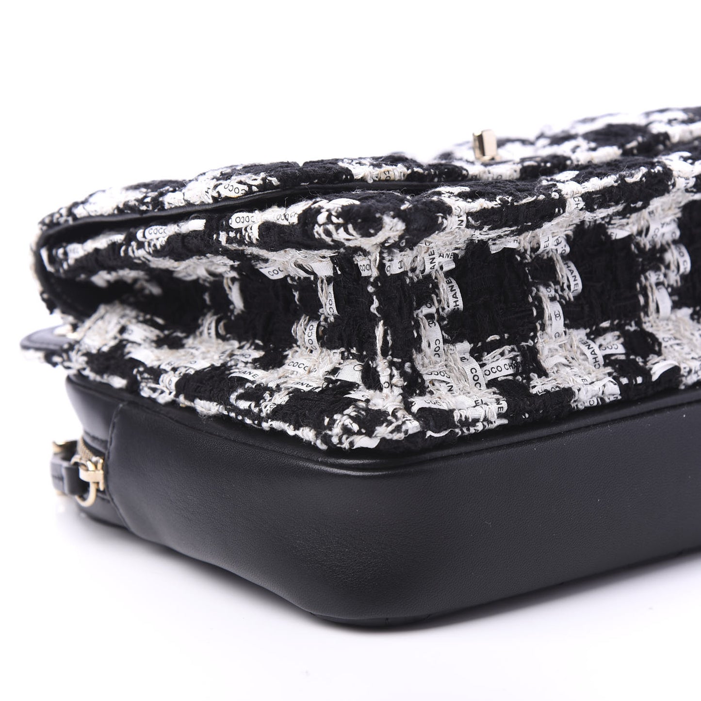 Tweed Lambskin Quilted Flap Black Ecru White