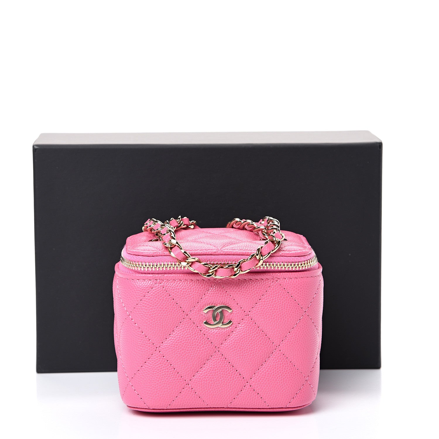 Chanel Caviar Quilted Mini Vanity Case With Chain Pink 10 of 10