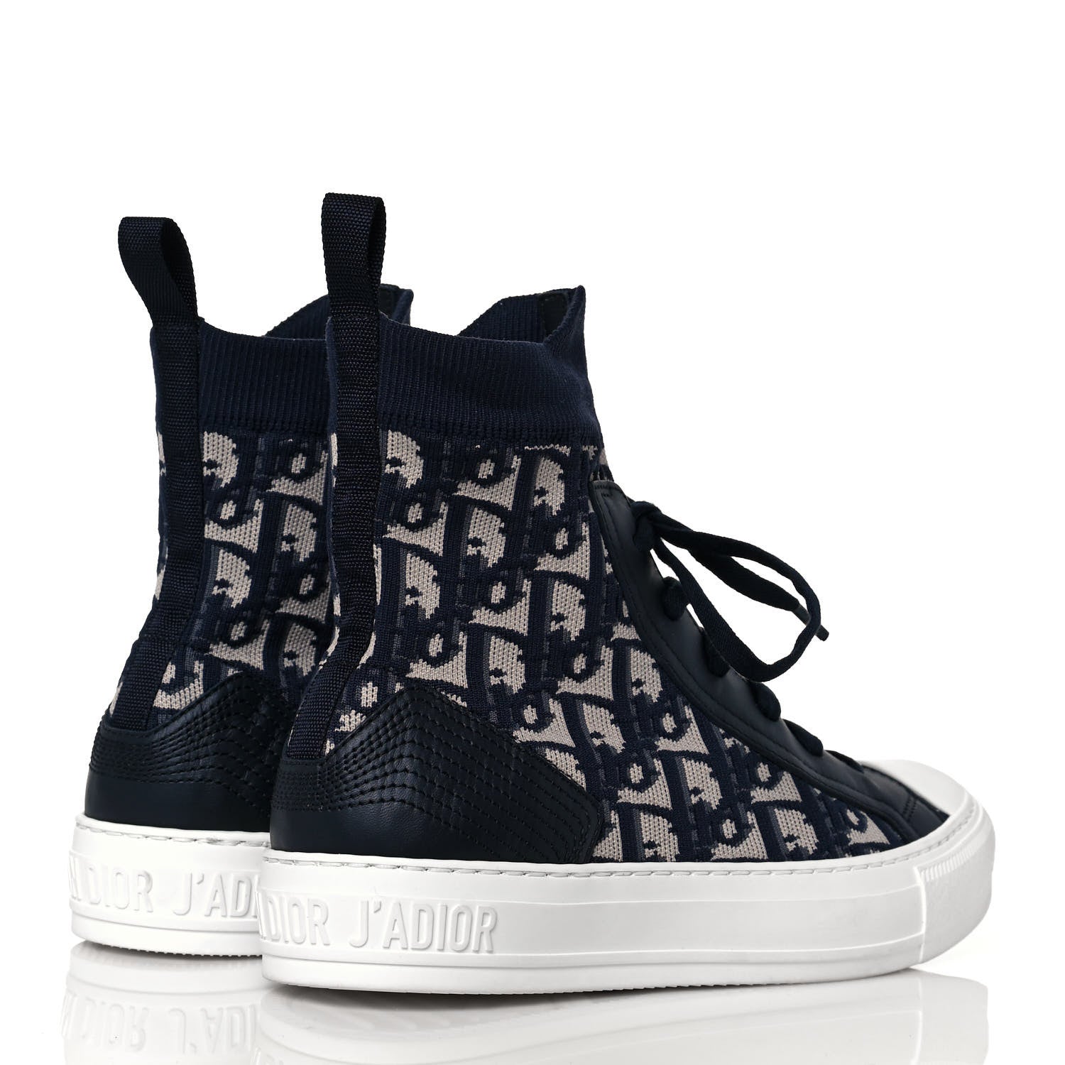 Christian Dior Technical Knit Calfskin Oblique Womens Walk'n Dior High Top Sneakers 37.5 Deep Blue 4 of 8