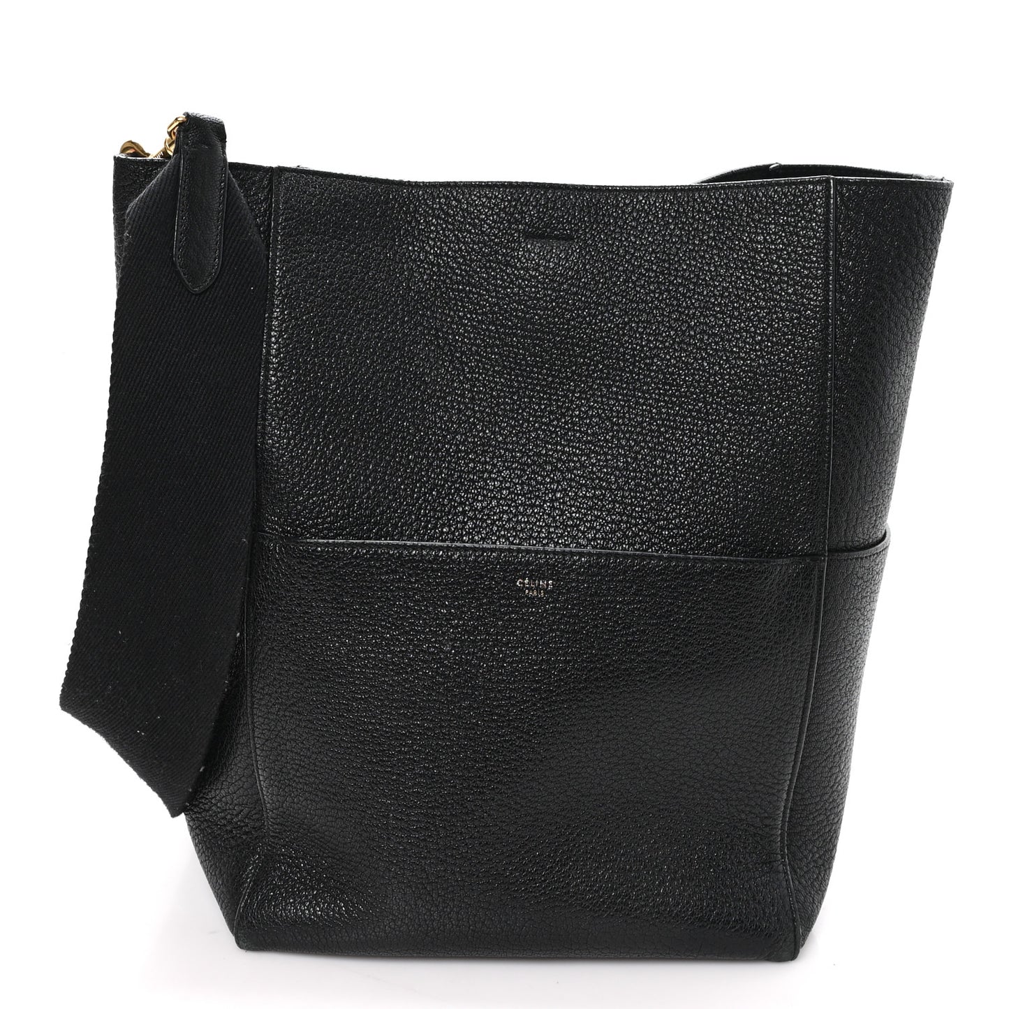 Soft Grained Calfskin Sangle Bucket Bag Black