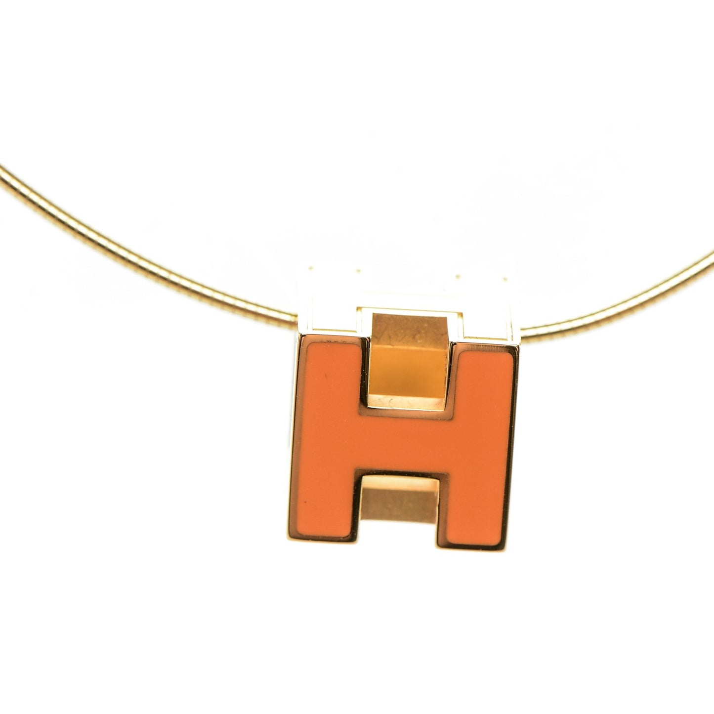 Gold Lacquered Cage d'H Pendant Necklace Orange