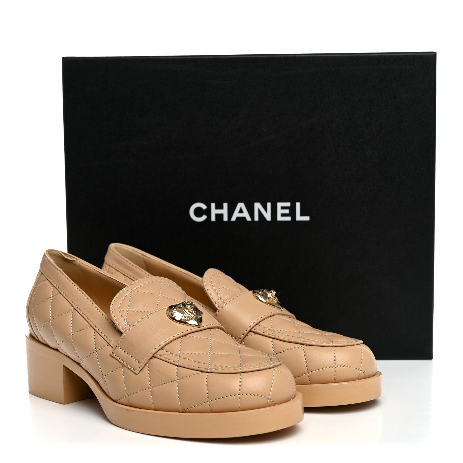Chanel Lambskin Quilted CC Heart Loafers 37 Beige 37 Beige 11 of 11