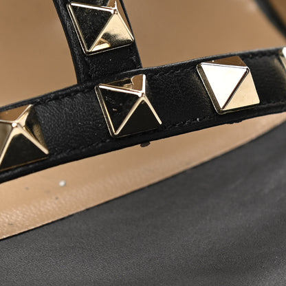 Valentino Garavani Pebbled Calfskin Rockstud Ankle Strap Open Toe 100mm Sandals 37 Black 11 of 13