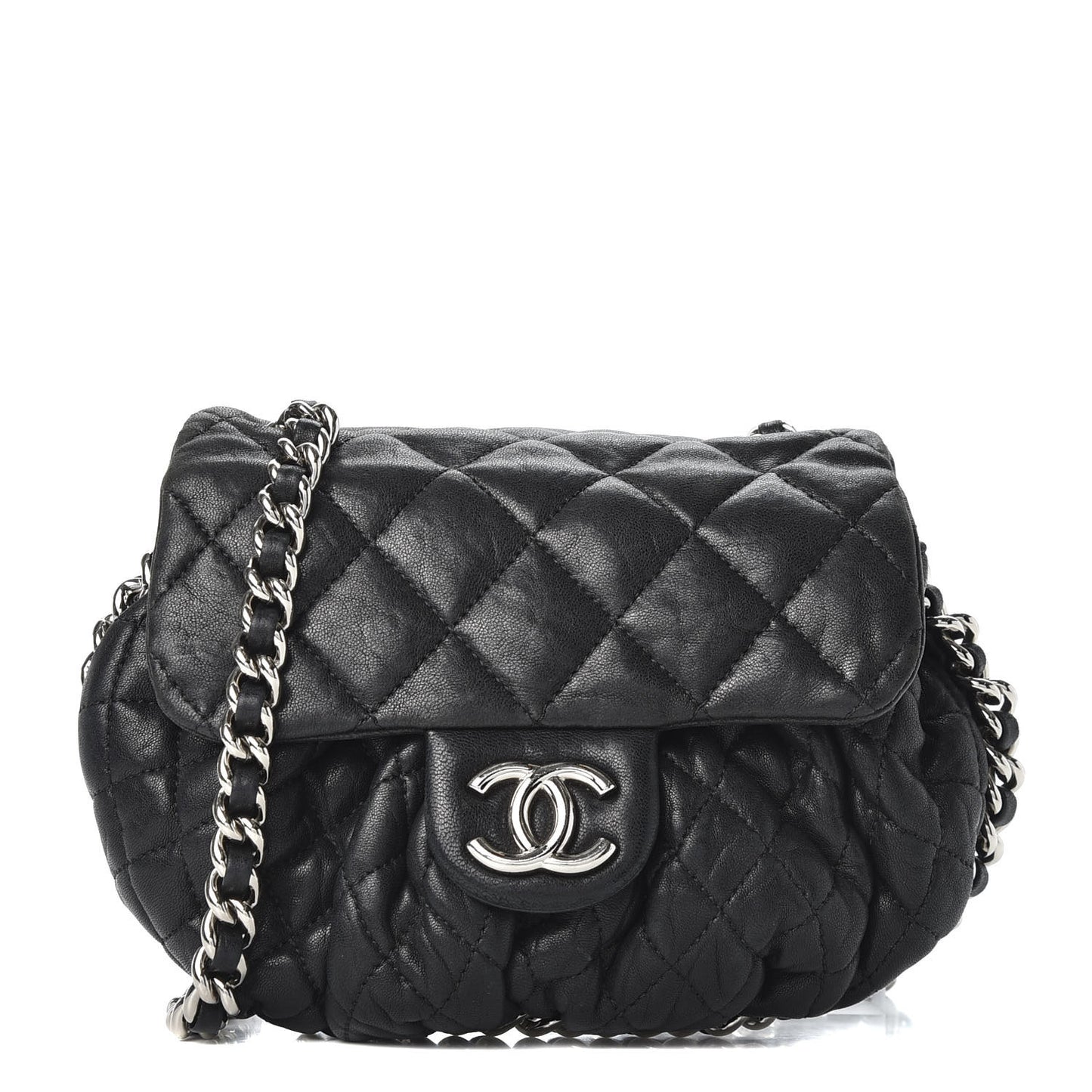 Washed Lambskin Quilted Mini Chain Around Flap Black
