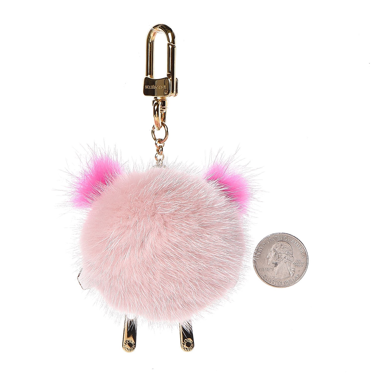Louis Vuitton Calfskin Mink Fur Wild Puppet Bag Charm Key Holder Rose 2 of 2