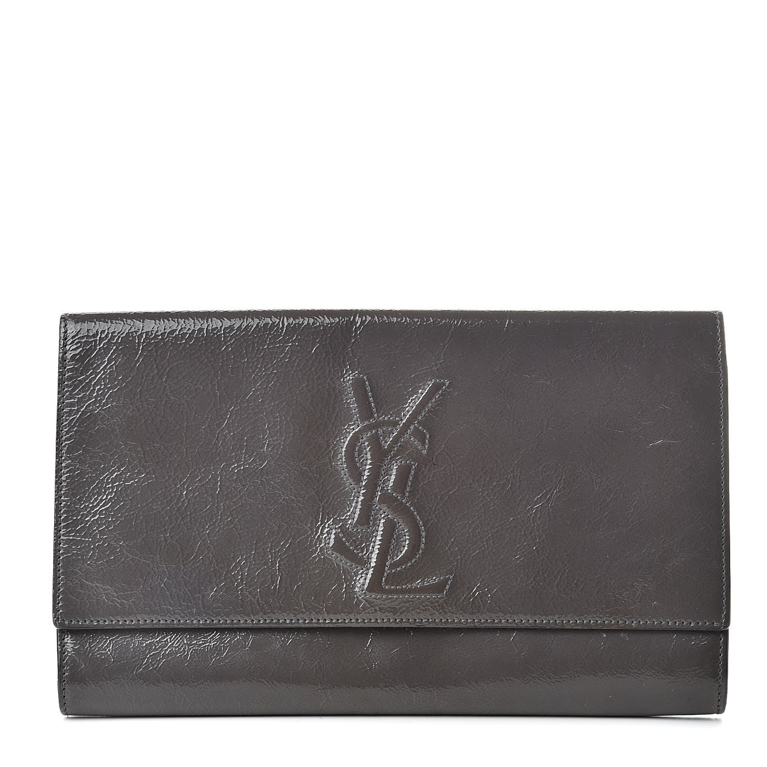Saint Laurent Textured Patent Monogram Large Belle De Jour Clutch Grey 1 of 11