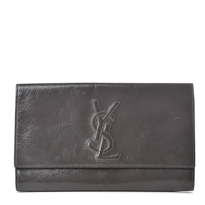 Saint Laurent Textured Patent Monogram Large Belle De Jour Clutch Grey 1 of 11