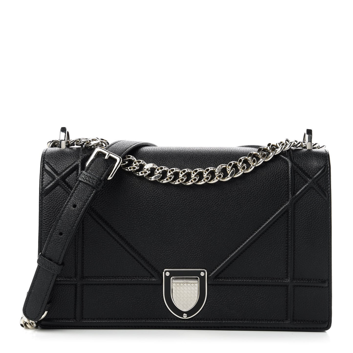 Grained Calfskin Medium Diorama Flap Bag Black